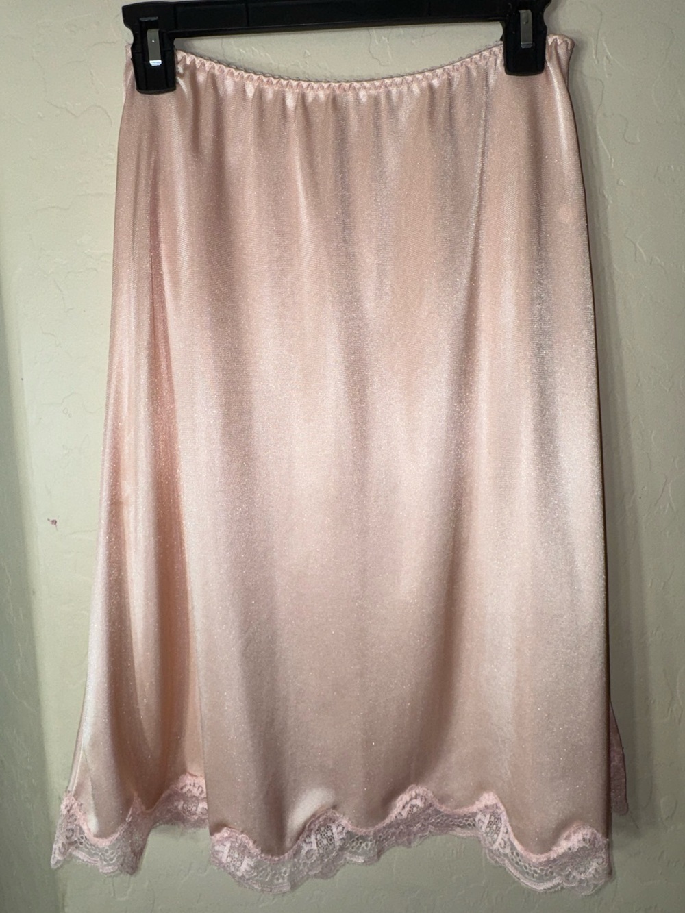 Vintage Warner Pink Satin Lace Trim Half Slip Slip Skirt 80s 90s Medium 22”